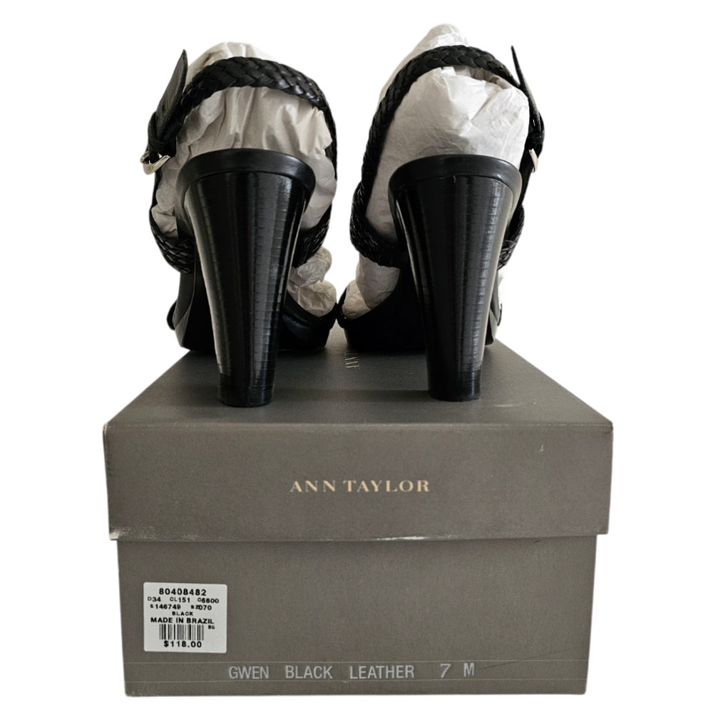 Ann Taylor Braided Leather Ankle Strap 3" Heeled Sandals | EUC | 7M | Black - Picture 10 of 16